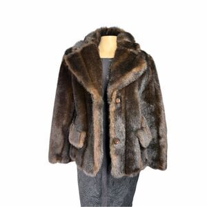 Vintage Faux Mink Fur Jacket Brown Blushe by Spiegel Coat Size M